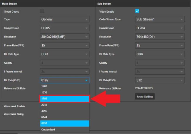 NVR Setup with H.265 Compression and Bitrate