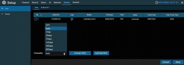 DVR HDD overwrite